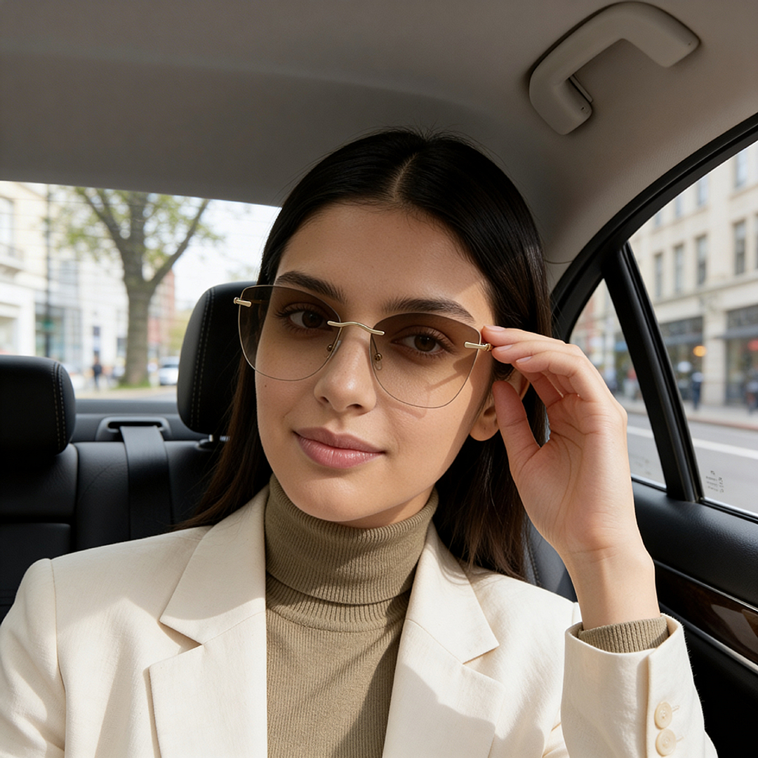 Brown Gradient Gold Rimless Cat Eye Vincent Chase Metal VC S19329