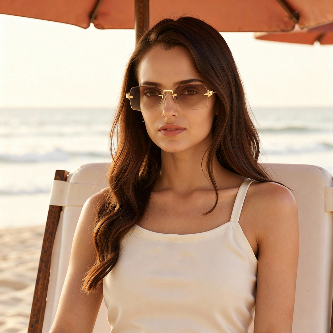 Brown Gradient Gold Rimless Rectangle Vincent Chase Sun Metal VC