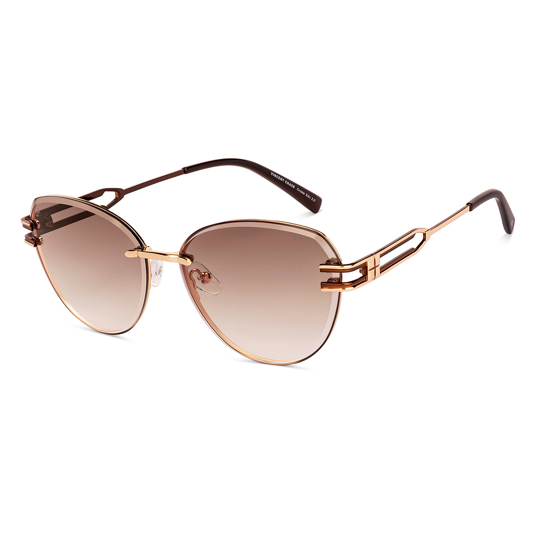 Buy Brown Gradient Shiny Gold Rimless Cat Eye Vincent Chase Cruise
