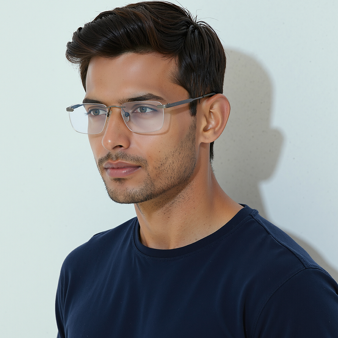 Vincent Chase Dark Gunmetal Rimless Rectangle left side