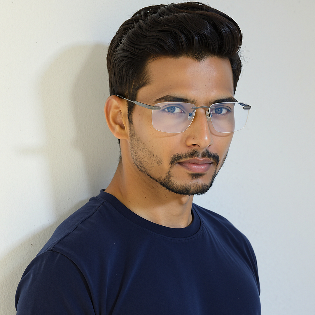 Vincent Chase Dark Gunmetal Rimless Rectangle right side