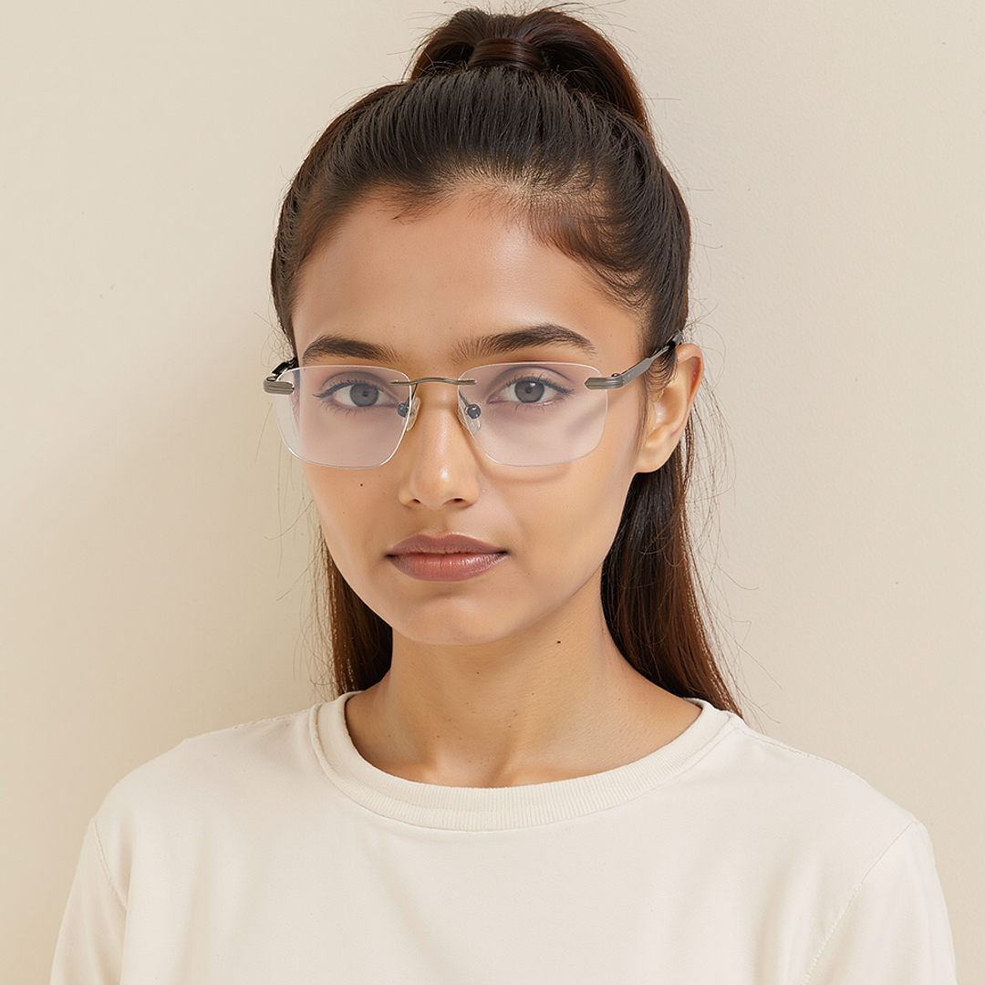 Vincent Chase Dark Gunmetal Rimless Rectangle left side