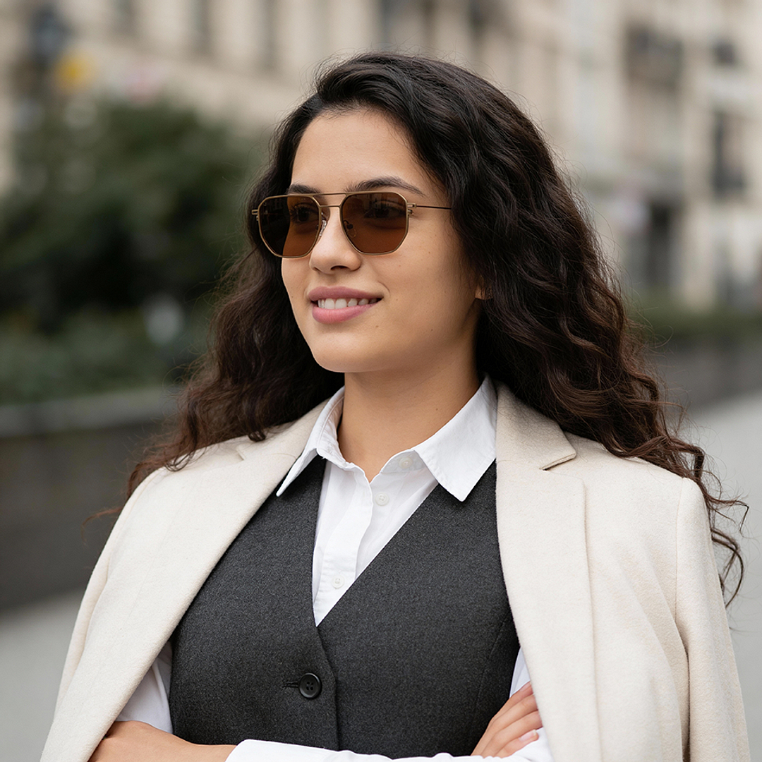 Buy Gold Brown Full Rim Geometric Vincent Chase Polarized Livewire