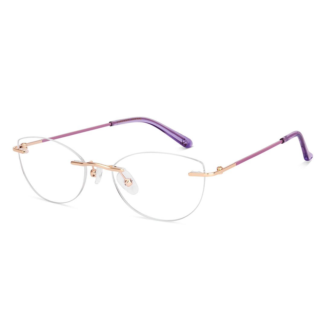 Gold Light Purple Rimless Cat Eye Vincent Chase VC E18927 Eyeglasses