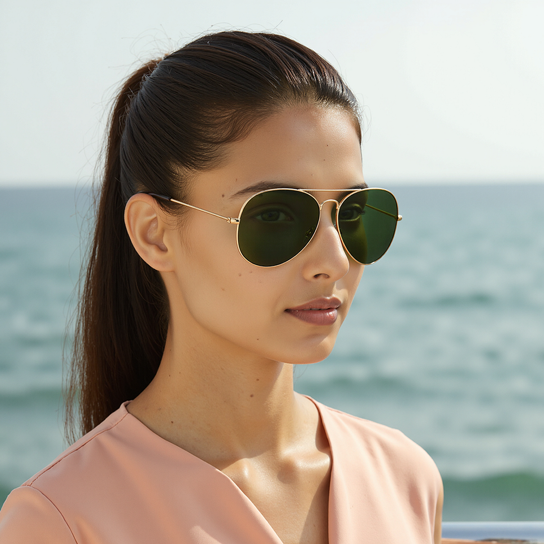 Green Gold Full Rim Aviator Vincent Chase Metal VC S18515-XW