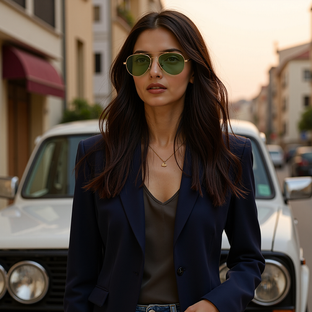 Green Gold Full Rim Aviator Vincent Chase Polarized Metal VC