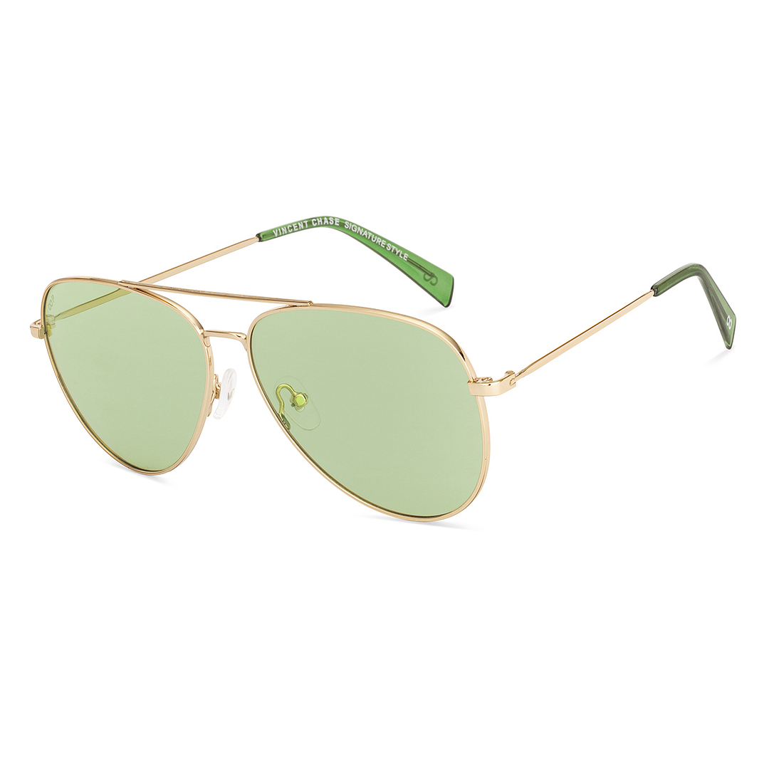 GREENMAX　50791 Green Gold Full Rim Aviator Vincent Chase Polarized Metal VC