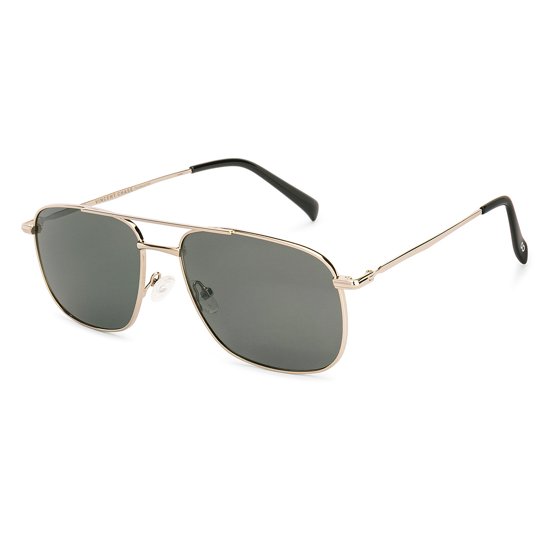 まな Green Gold Full Rim Rectangle Vincent Chase Polarized Metal VC