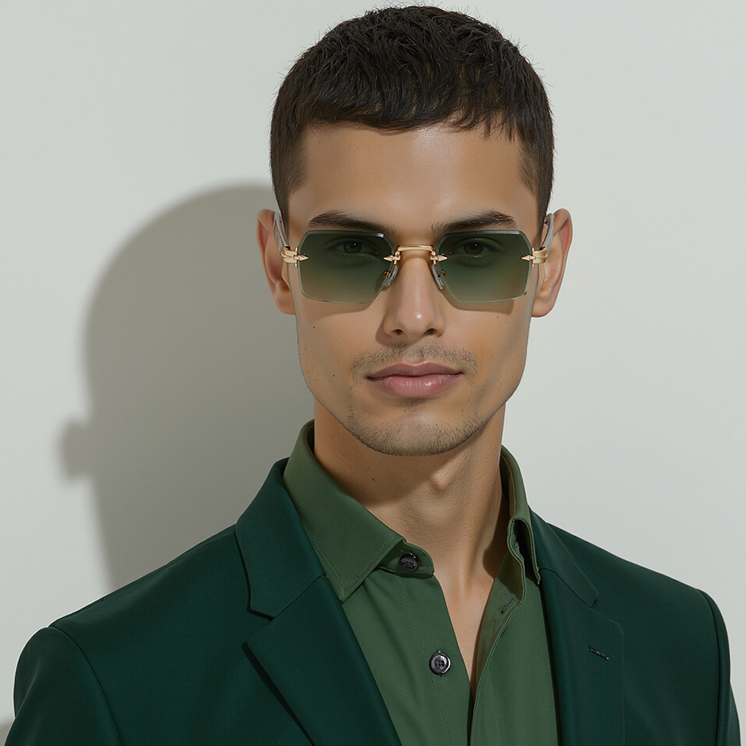 サマコレ　ファウスト Green Gradient Gold Rimless Rectangle Vincent Chase Sun Metal VC