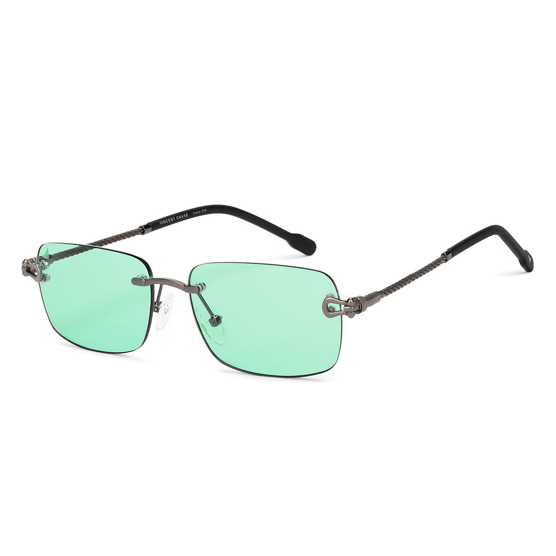 Vincent Chase Online Gunmetal Rimless Rectangle left side