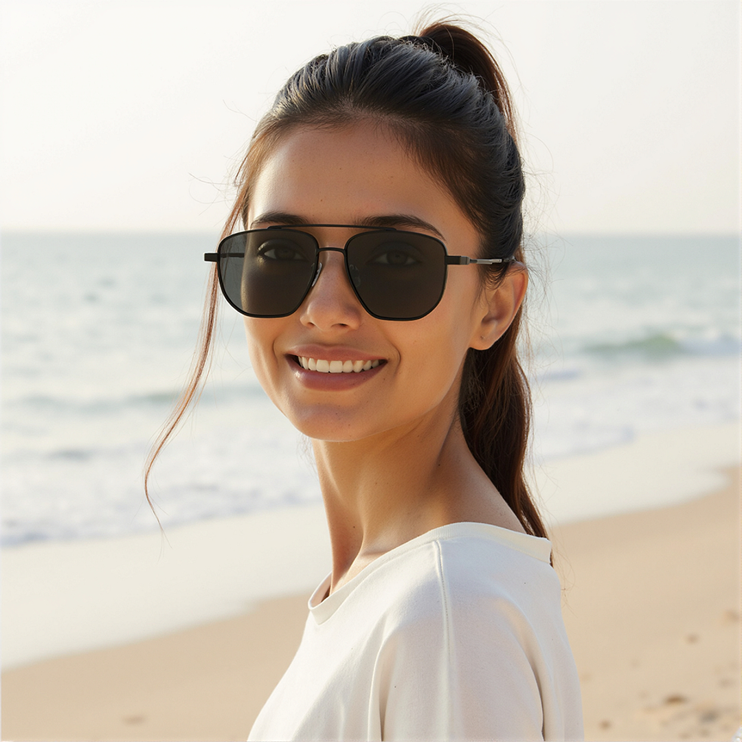 Buy Grey Black Full Rim Geometric Vincent Chase Polarized METAL