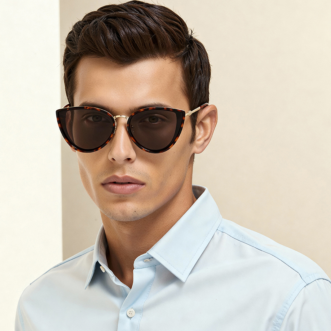 Grey Demi Gold Full Rim Cat Eye Vincent Chase Polarized Sun Metal