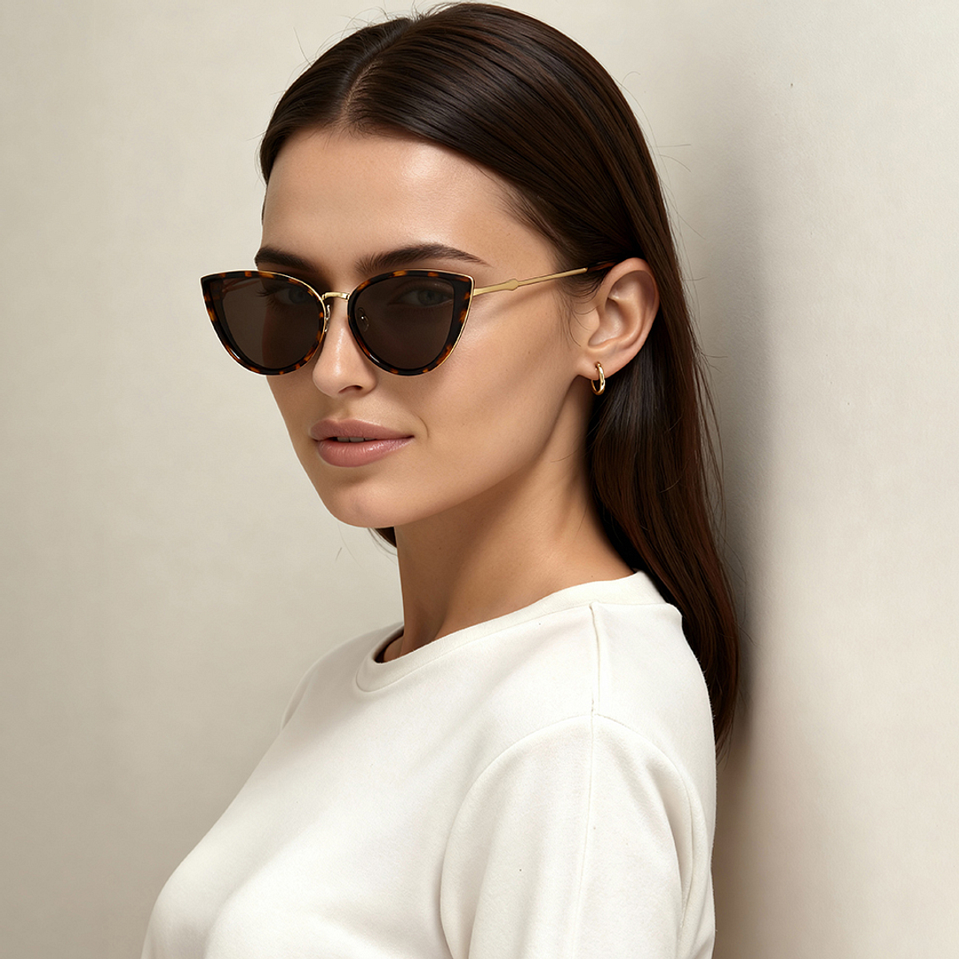 Grey Demi Gold Full Rim Cat Eye Vincent Chase Polarized Sun Metal