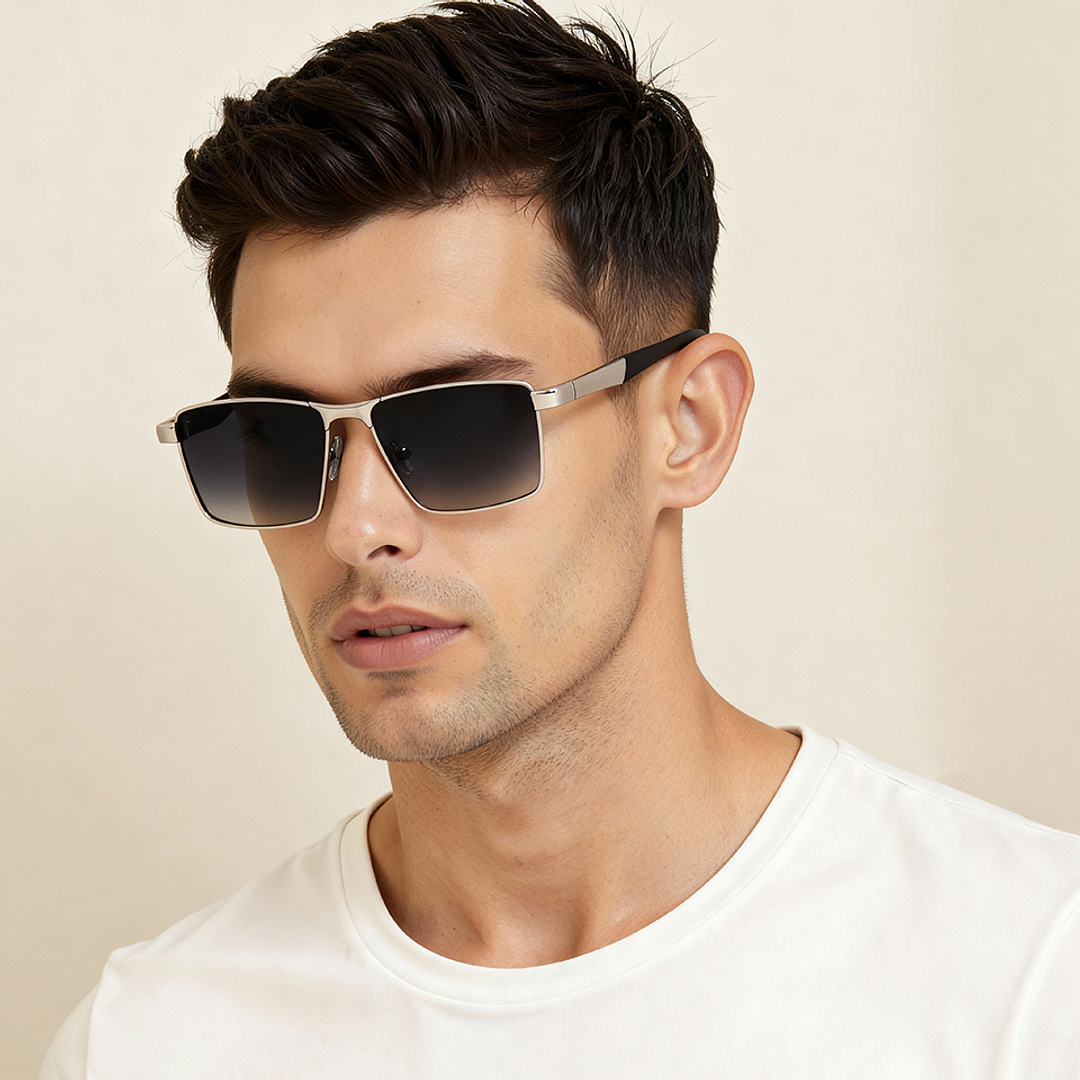 Buy Grey Gradient Silver Full Rim Rectangle Vincent Chase