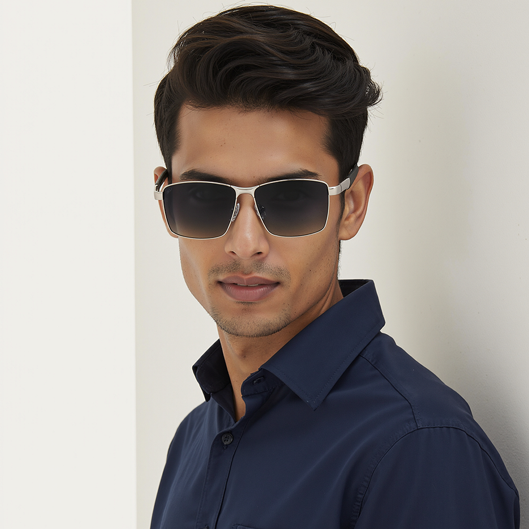 Buy Grey Gradient Silver Full Rim Rectangle Vincent Chase