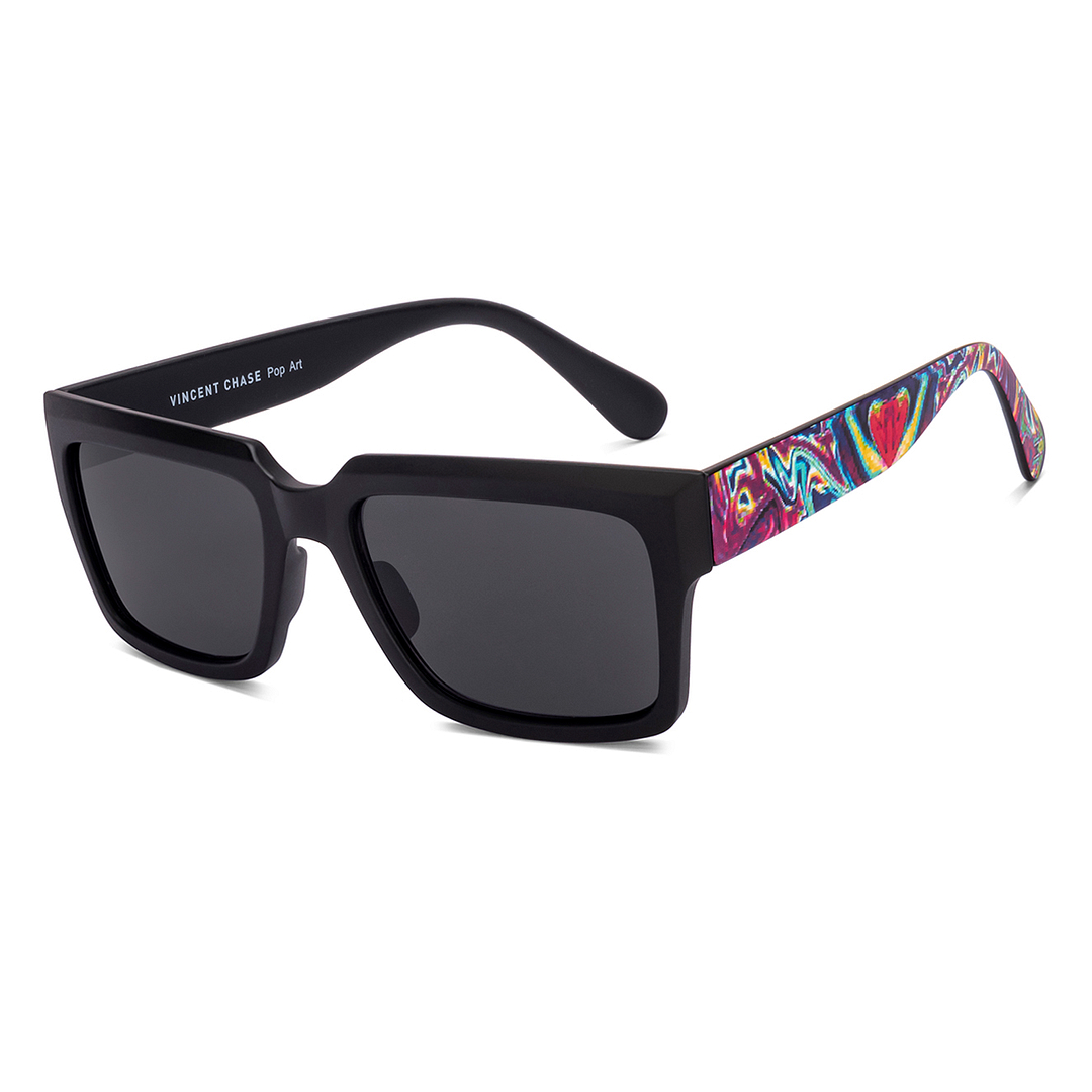 Buy Grey Matte Black Full Rim Rectangle Square Vincent chase POP