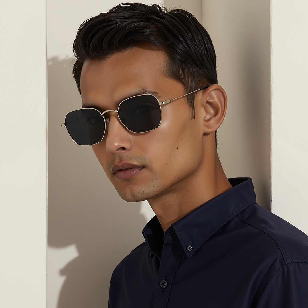 Buy Grey Silver Full Rim Geometric Vincent Chase Polarized METAL