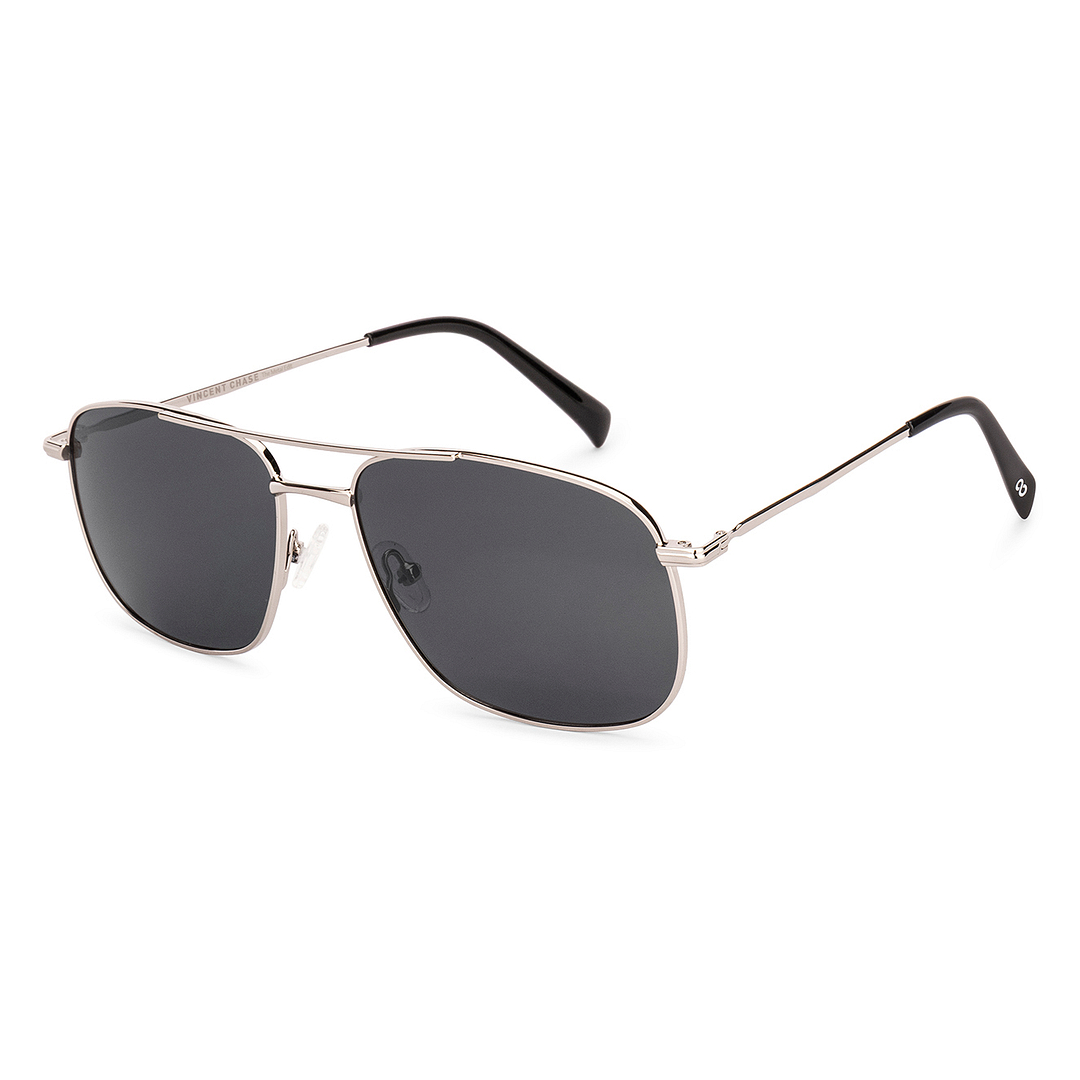 Grey Silver Full Rim Rectangle Vincent Chase Polarized Metal VC