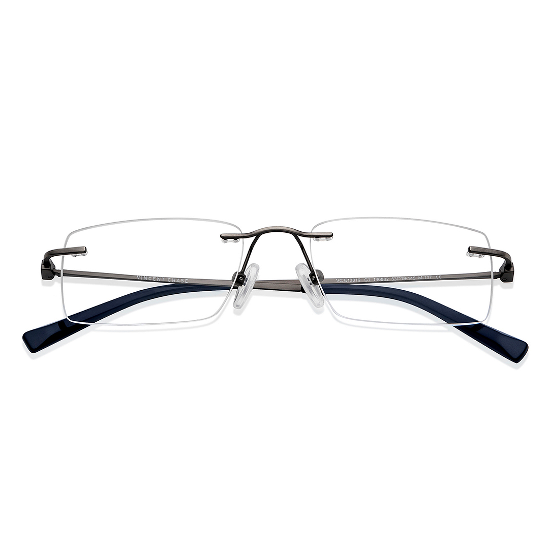 Vincent Chase Online Mid Gunmetal Rimless Rectangle left side
