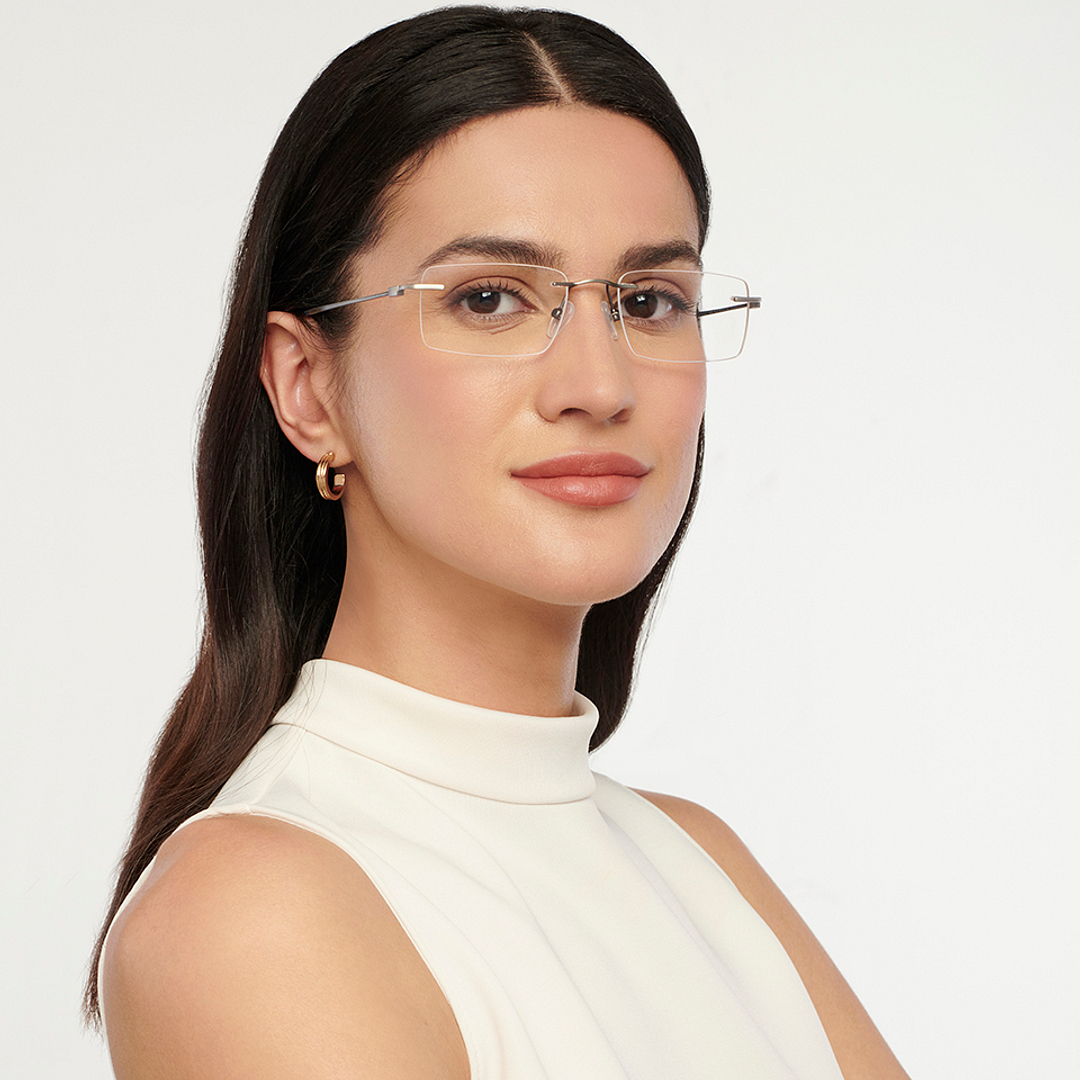 Vincent Chase Online Mid Gunmetal Rimless Rectangle right side