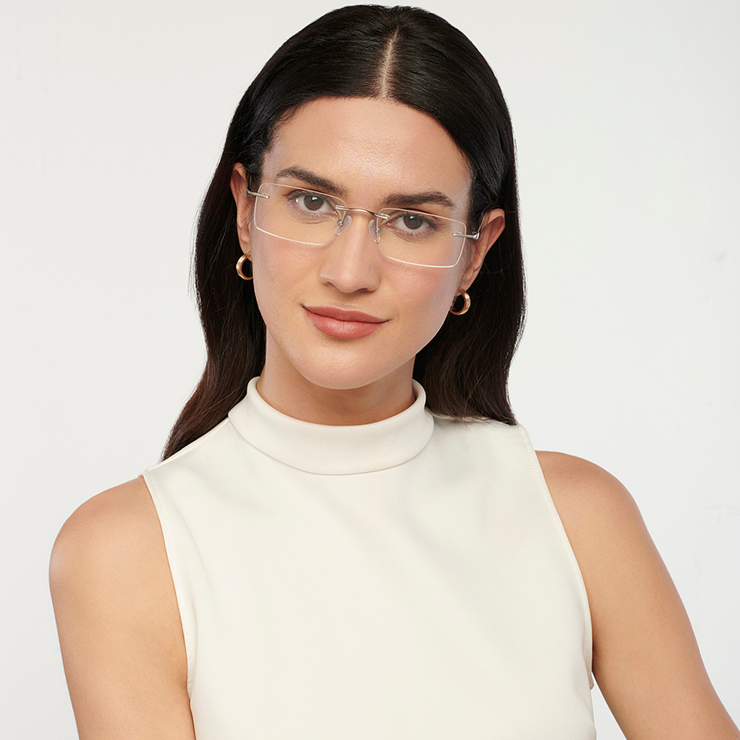 Vincent Chase Online Mid Gunmetal Rimless Rectangle left side