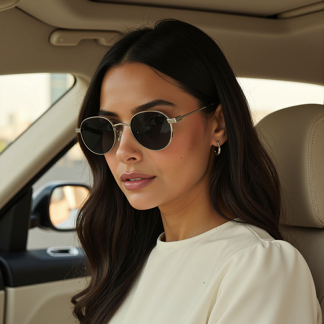 Buy Silver Grey Full Rim Round Vincent Chase Polarized MET EFFECT