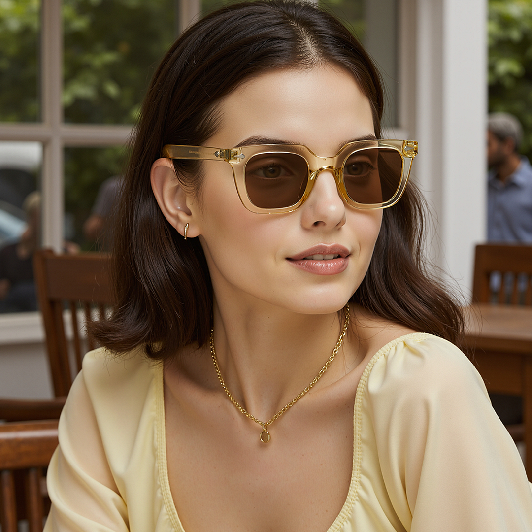 Brown Yellow Transparent Full Rim Square Vincent Chase VC Sun Non