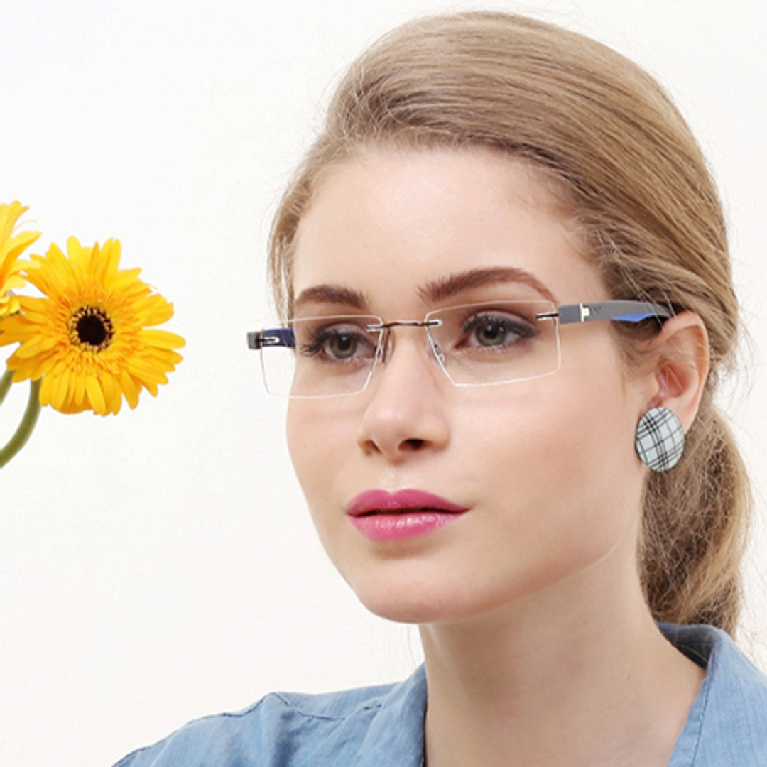 Lenskart Air Online Mid Gunmetal Rimless Rectangle left side