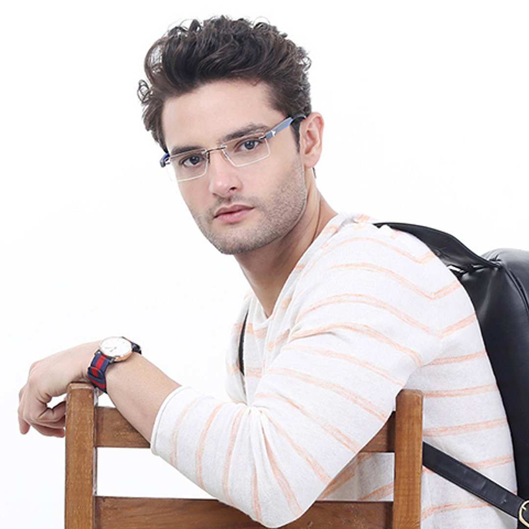 Lenskart Air Online Mid Gunmetal Rimless Rectangle left side