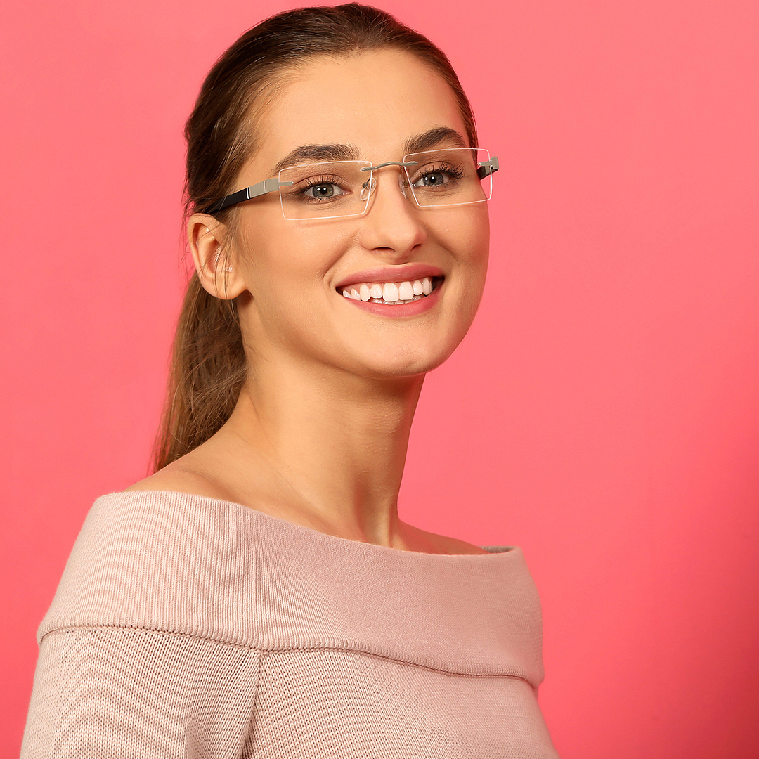 Lenskart Air Online Silver Rimless Rectangle left side