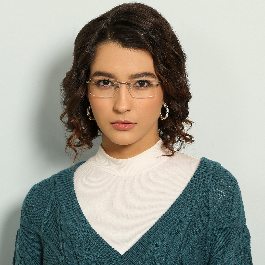 Lenskart Air Online Silver Rimless Rectangle right side
