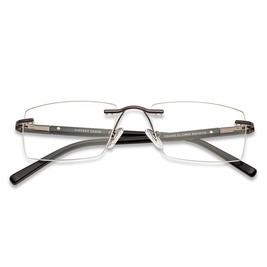 Vincent Chase Online Mid Gunmetal Rimless Rectangle left side