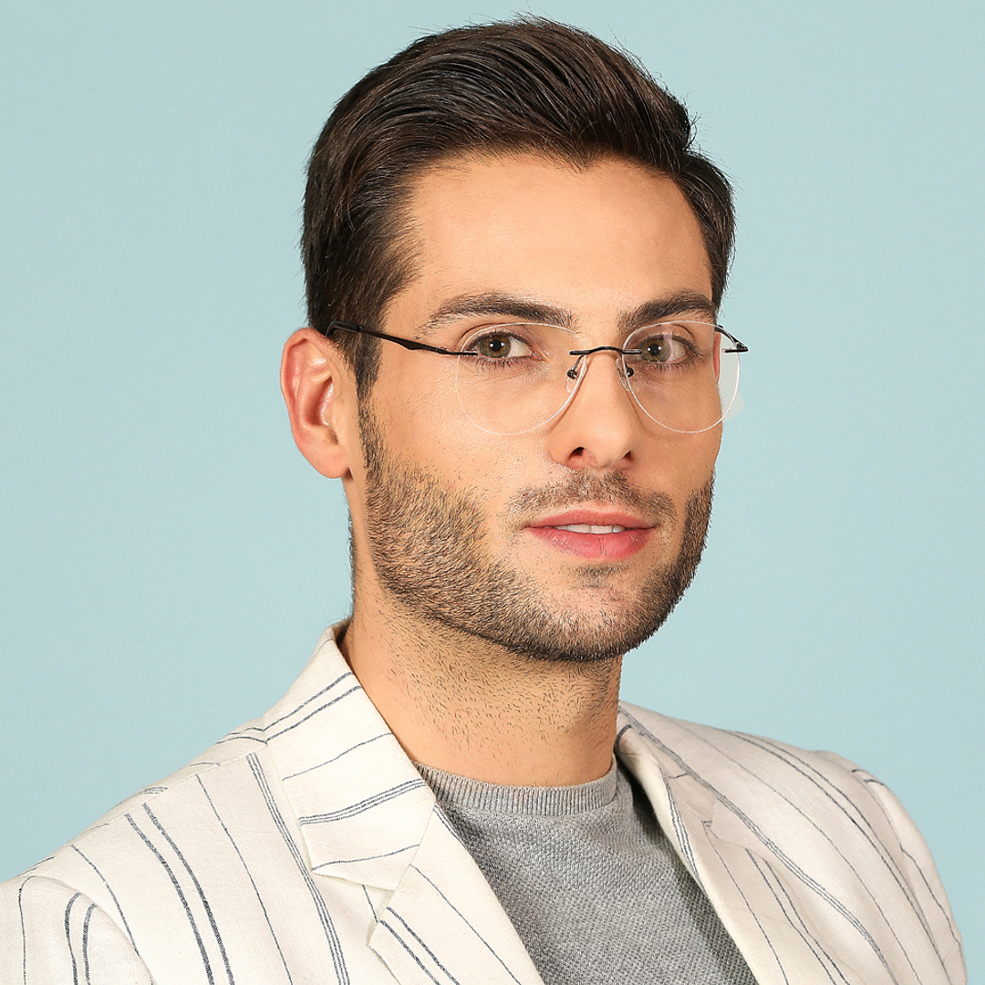 Vincent Chase Online Mid Gunmetal Rimless Aviator left side