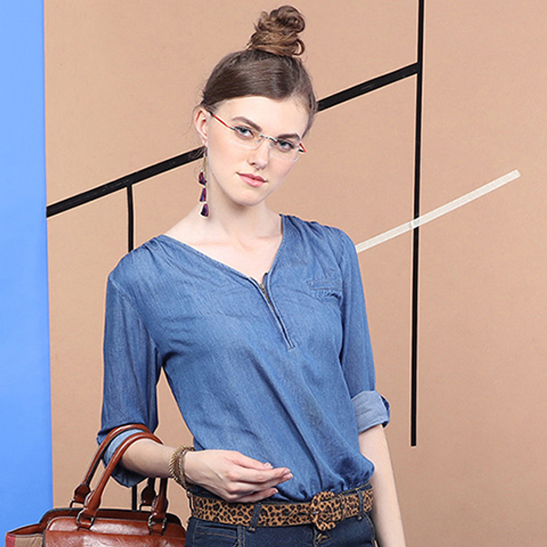 Vincent Chase Online Mid Gunmetal Rimless Rectangle right side