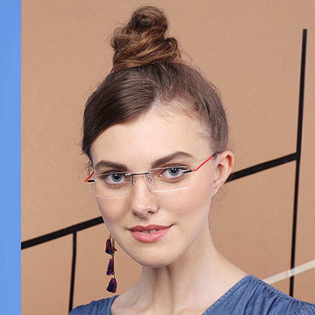 Vincent Chase Online Mid Gunmetal Rimless Rectangle left side