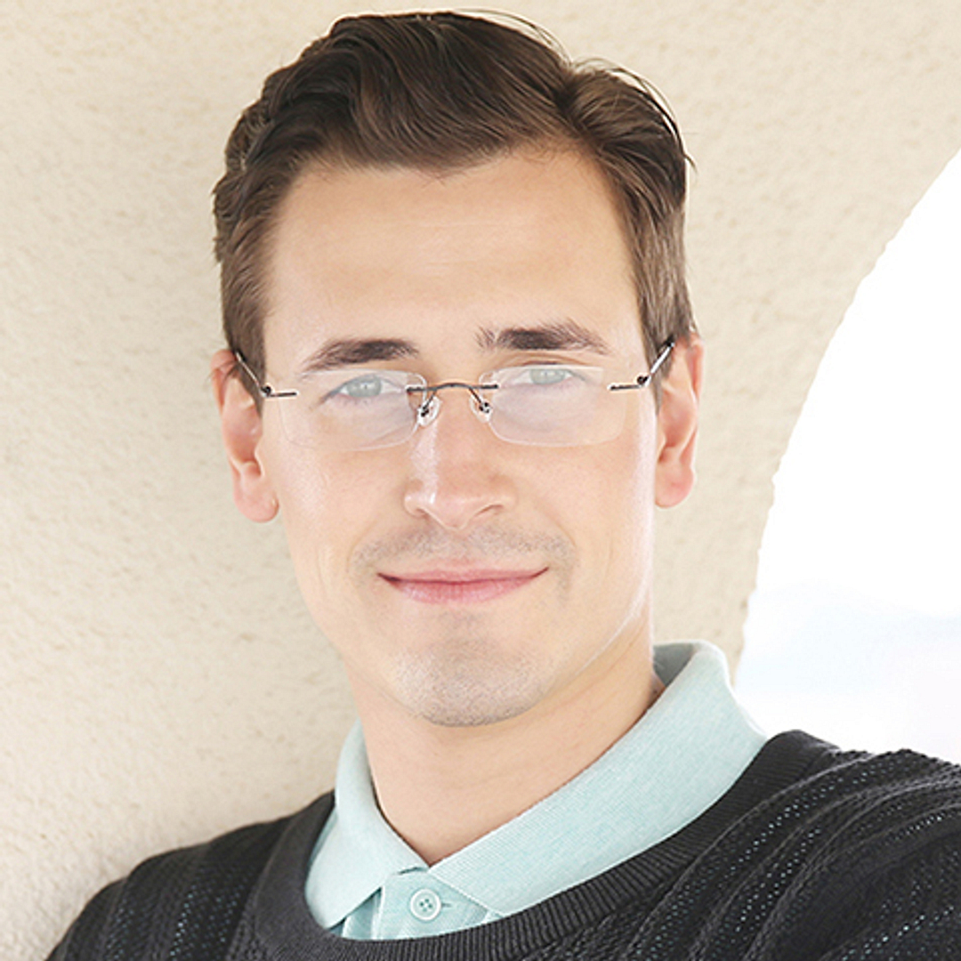 Vincent Chase Online Mid Gunmetal Rimless Rectangle left side