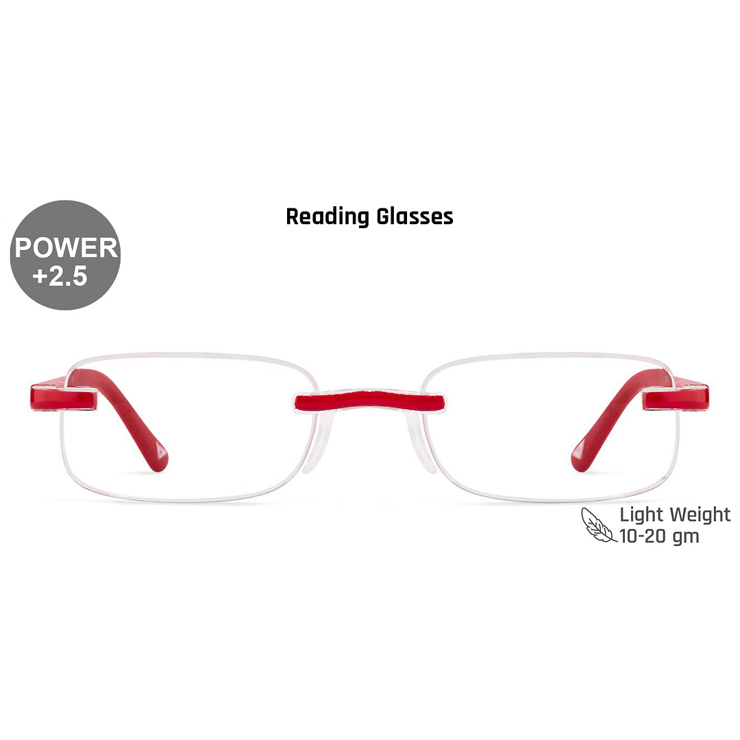 Lenskart READERS Red Red Rimless Rectangle Lenskart Readers VC 0047 Only For 2 5 Prefitted Powers left side