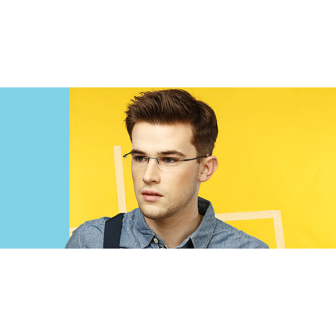 Lenskart Air Online Mid Gunmetal Rimless Rectangle right side