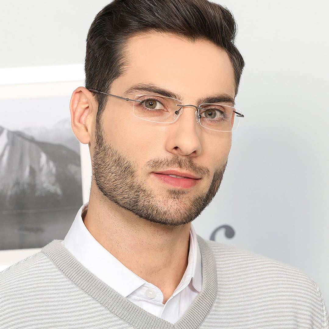 Vincent Chase Online Mid Gunmetal Rimless Rectangle left side