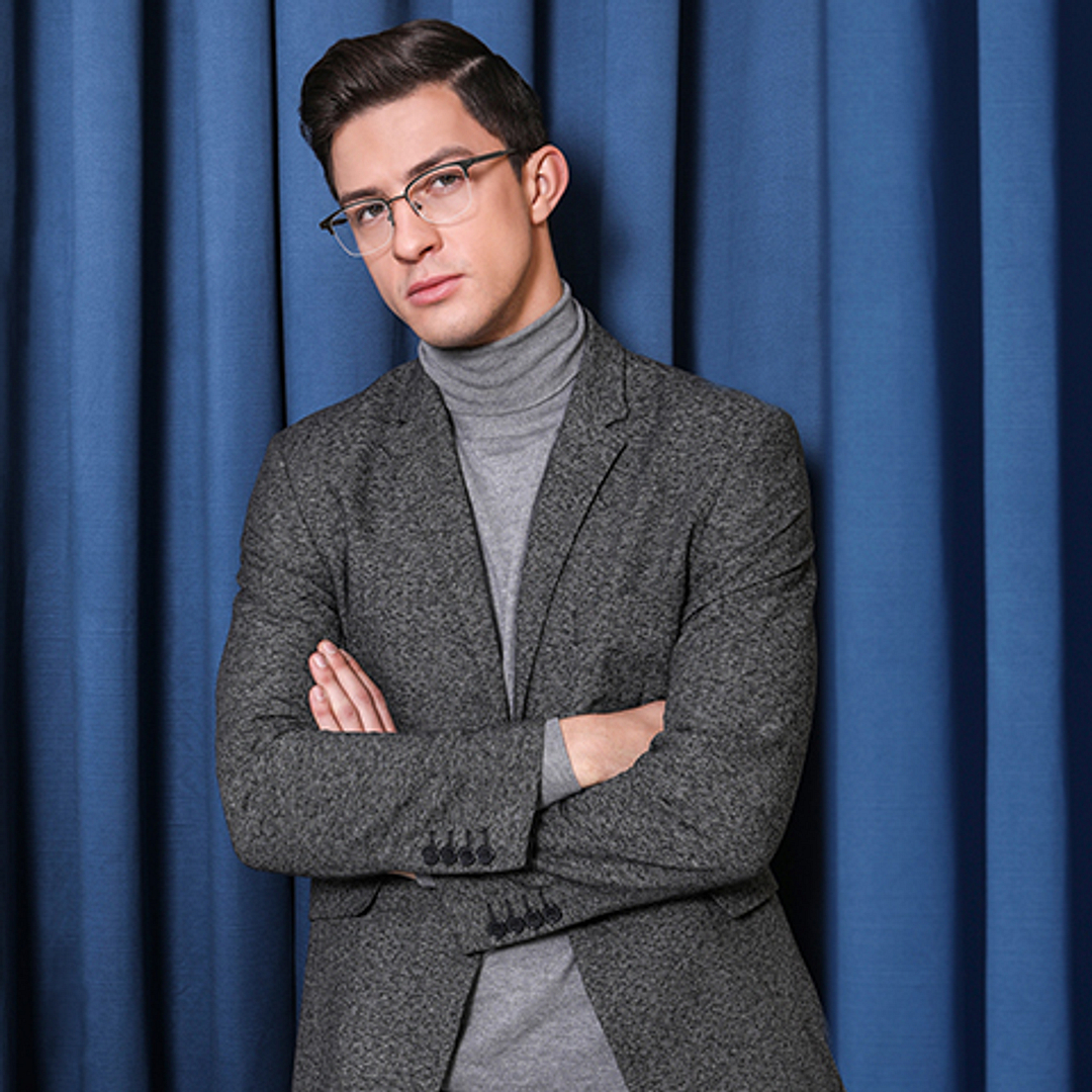 Vincent Chase Online Mid Gunmetal Half Rim Rectangle left side