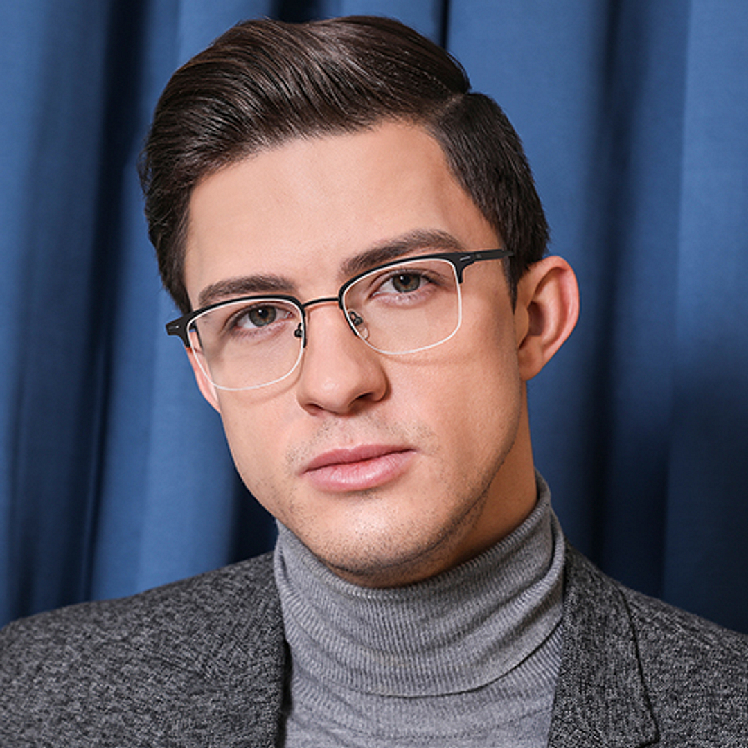 Vincent Chase Online Mid Gunmetal Half Rim Rectangle left side