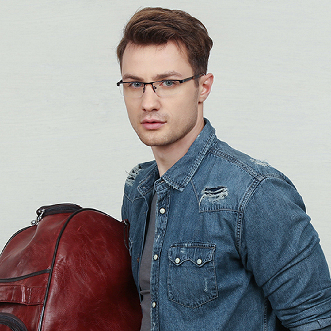 Vincent Chase Online Mid Gunmetal Half Rim Rectangle right side