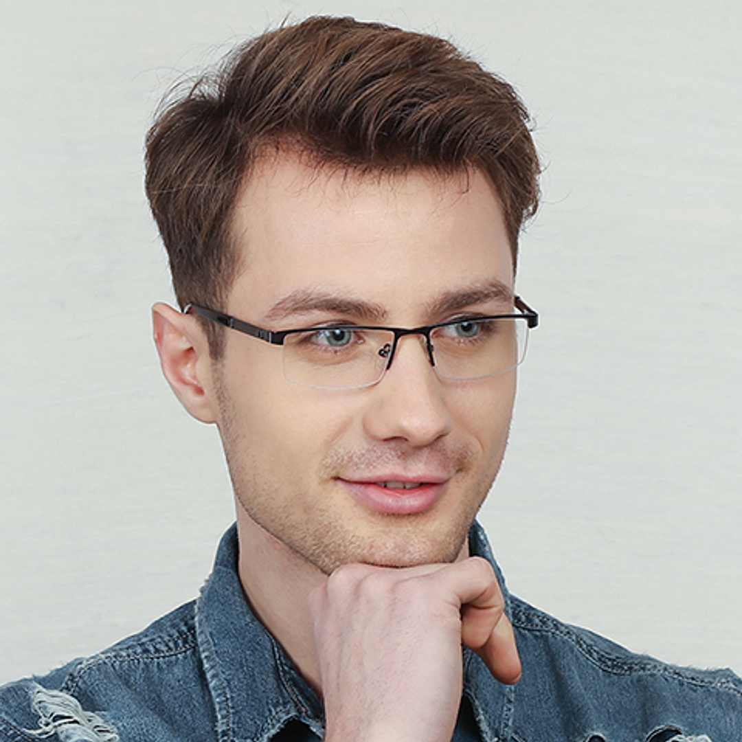 Vincent Chase Online Mid Gunmetal Half Rim Rectangle left side