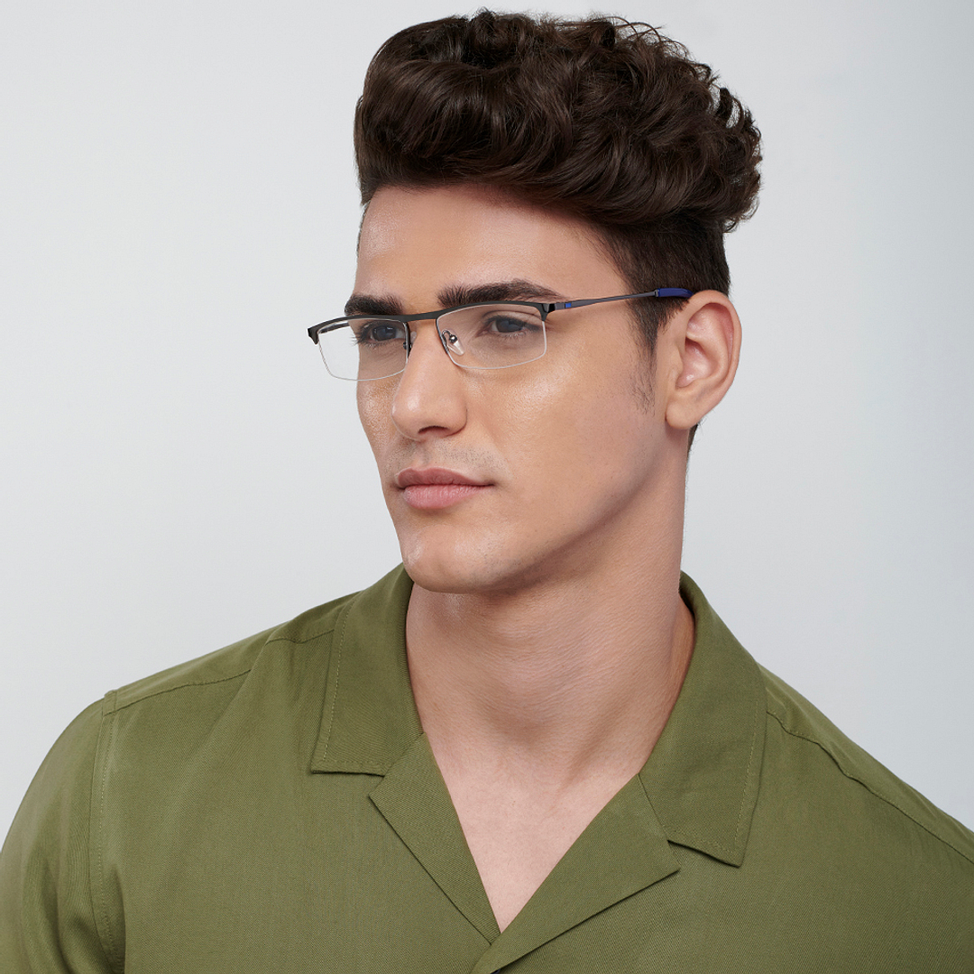 Vincent Chase Online Mid Gunmetal Half Rim Rectangle left side