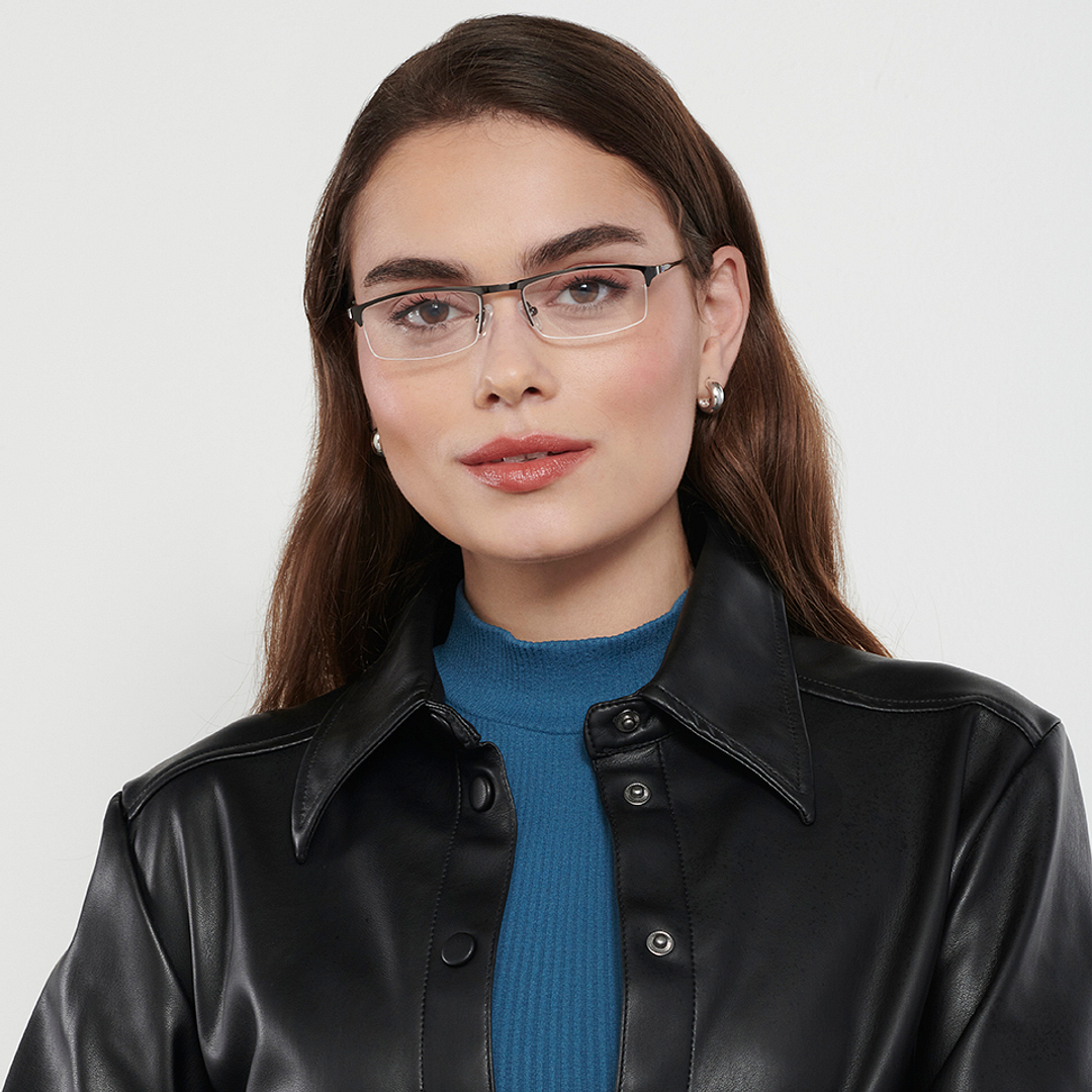 Vincent Chase Online Mid Gunmetal Half Rim Rectangle left side