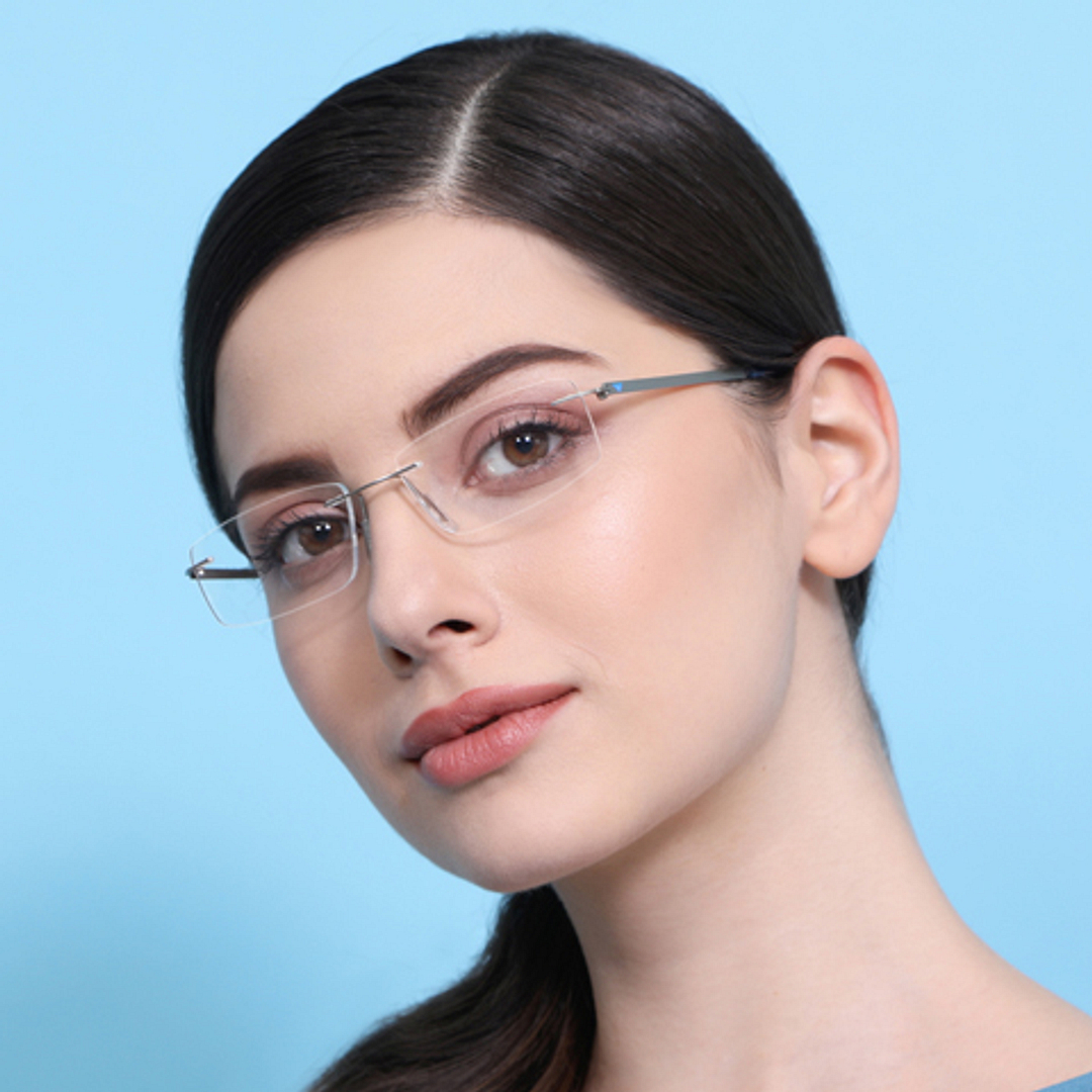 Vincent Chase Online Silver Rimless Rectangle left side