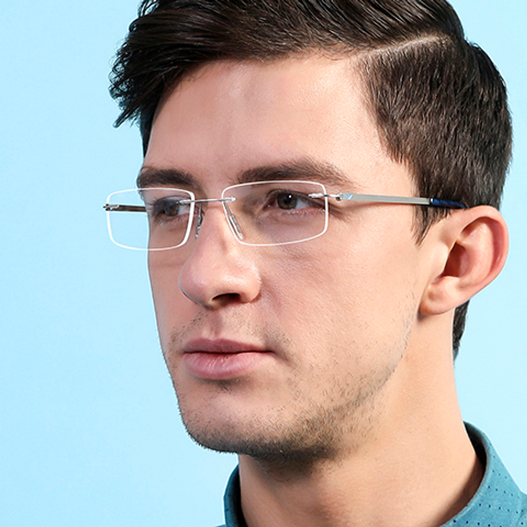 Vincent Chase Online Silver Rimless Rectangle left side
