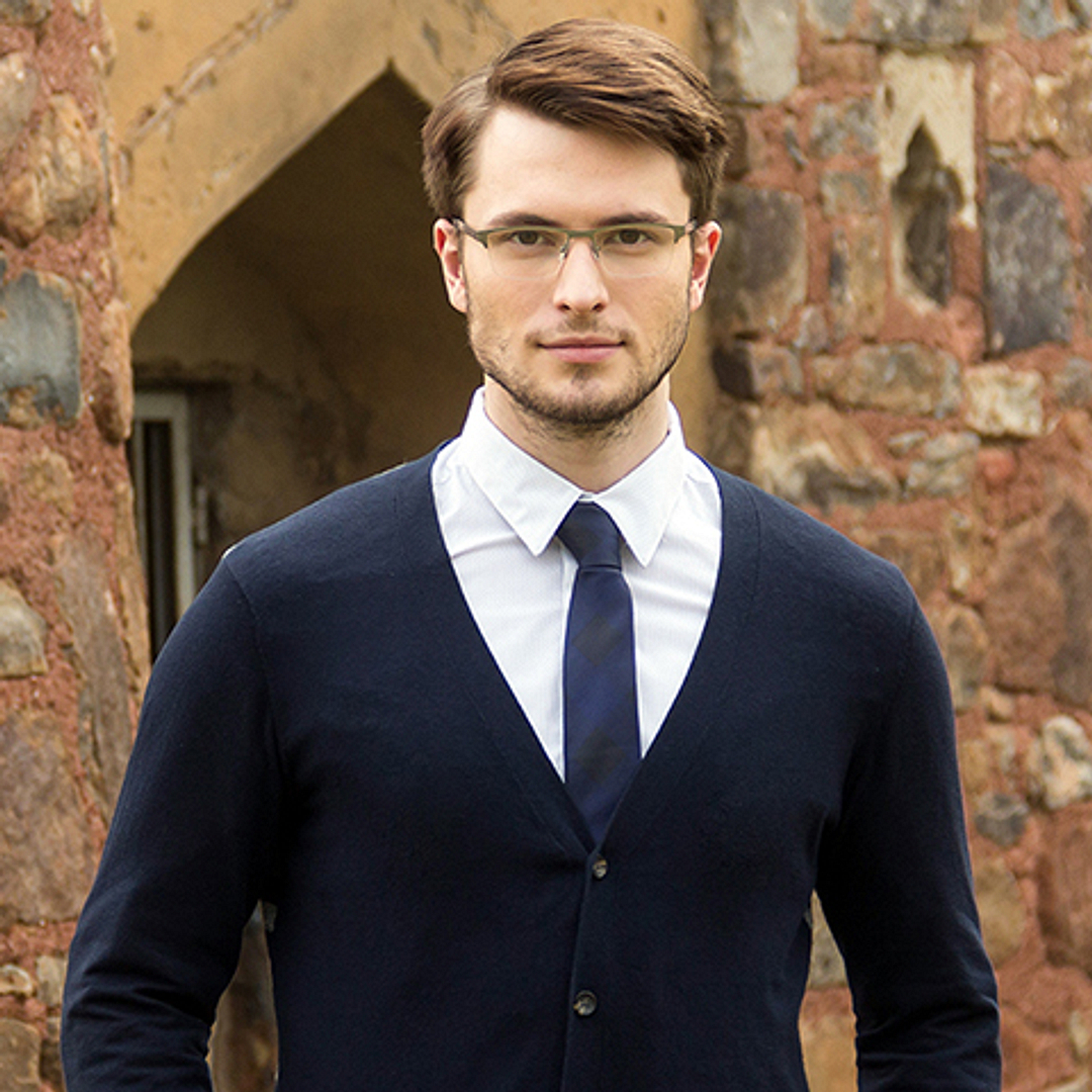 Vincent Chase Online Mid Gunmetal Half Rim Rectangle left side