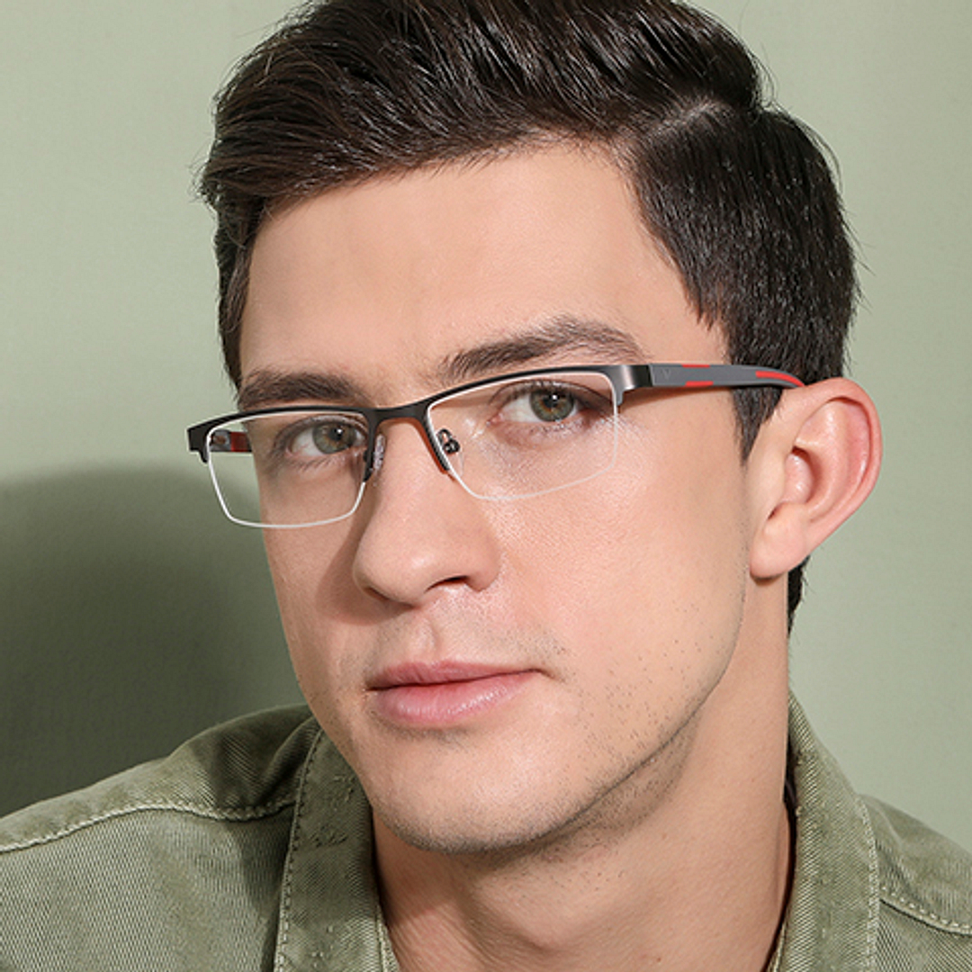 Lenskart Air Online Mid Gunmetal Half Rim Rectangle left side