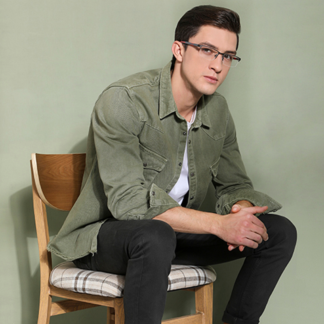 Lenskart Air Online Mid Gunmetal Half Rim Rectangle left side